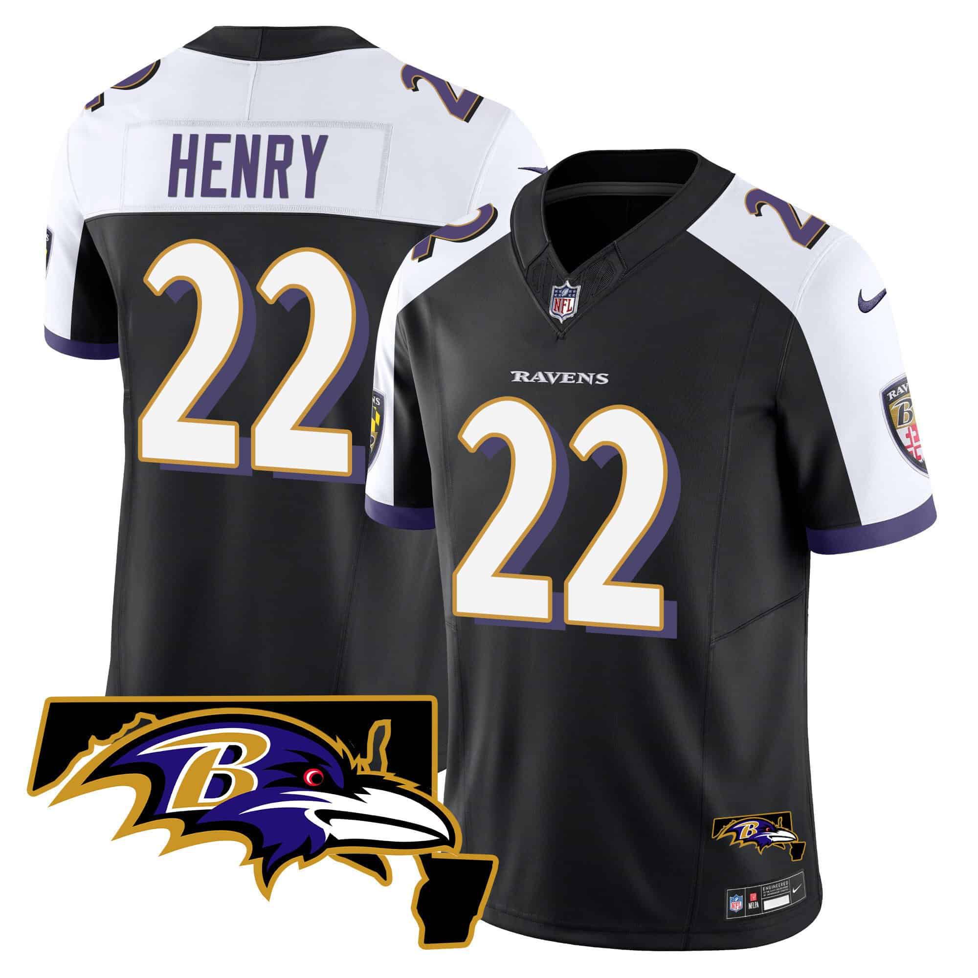 Men Baltimore Ravens 22 Henry Black 2024 Nike Maryland Patch Vapor Limited NFL Jersey